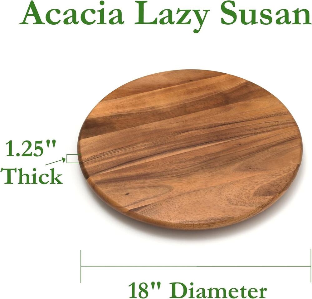 Lipper 18 Inch Acacia Wood Lazy Susan Turntable Serving Board NIB
